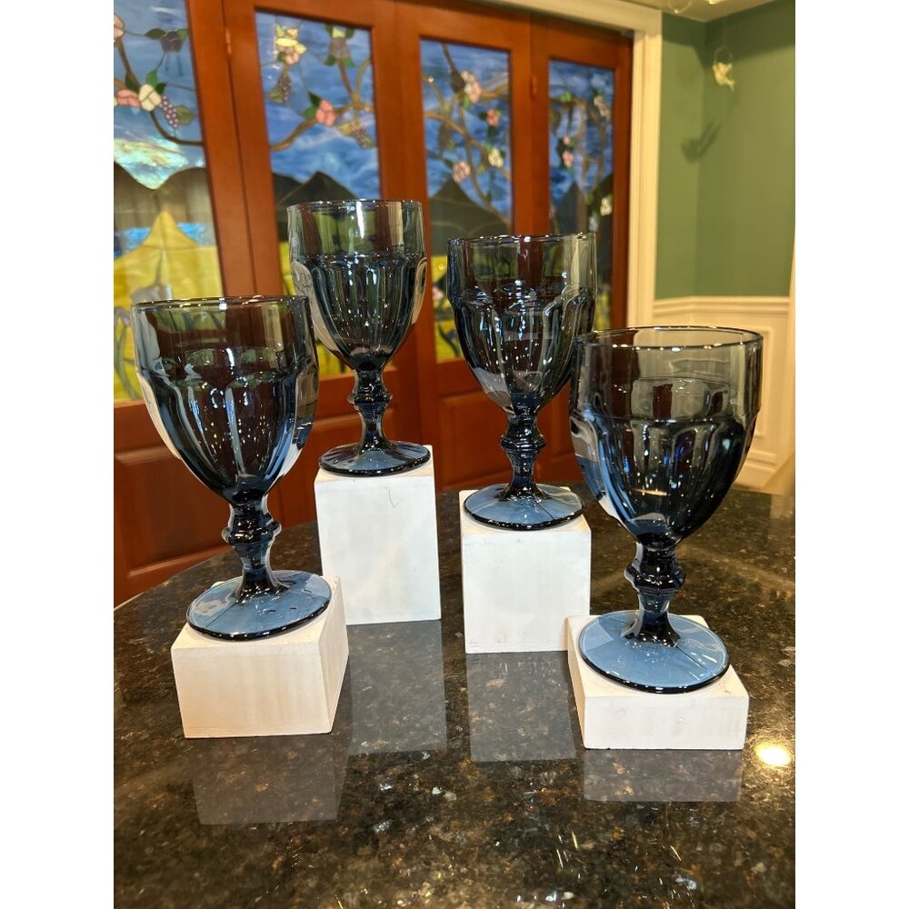 Libbey Gibralter Duratuff Dusky Blue Water Goblets.